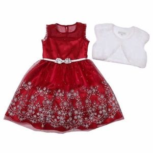 Jona Michelle Kids' Christmas Dress, Red with White